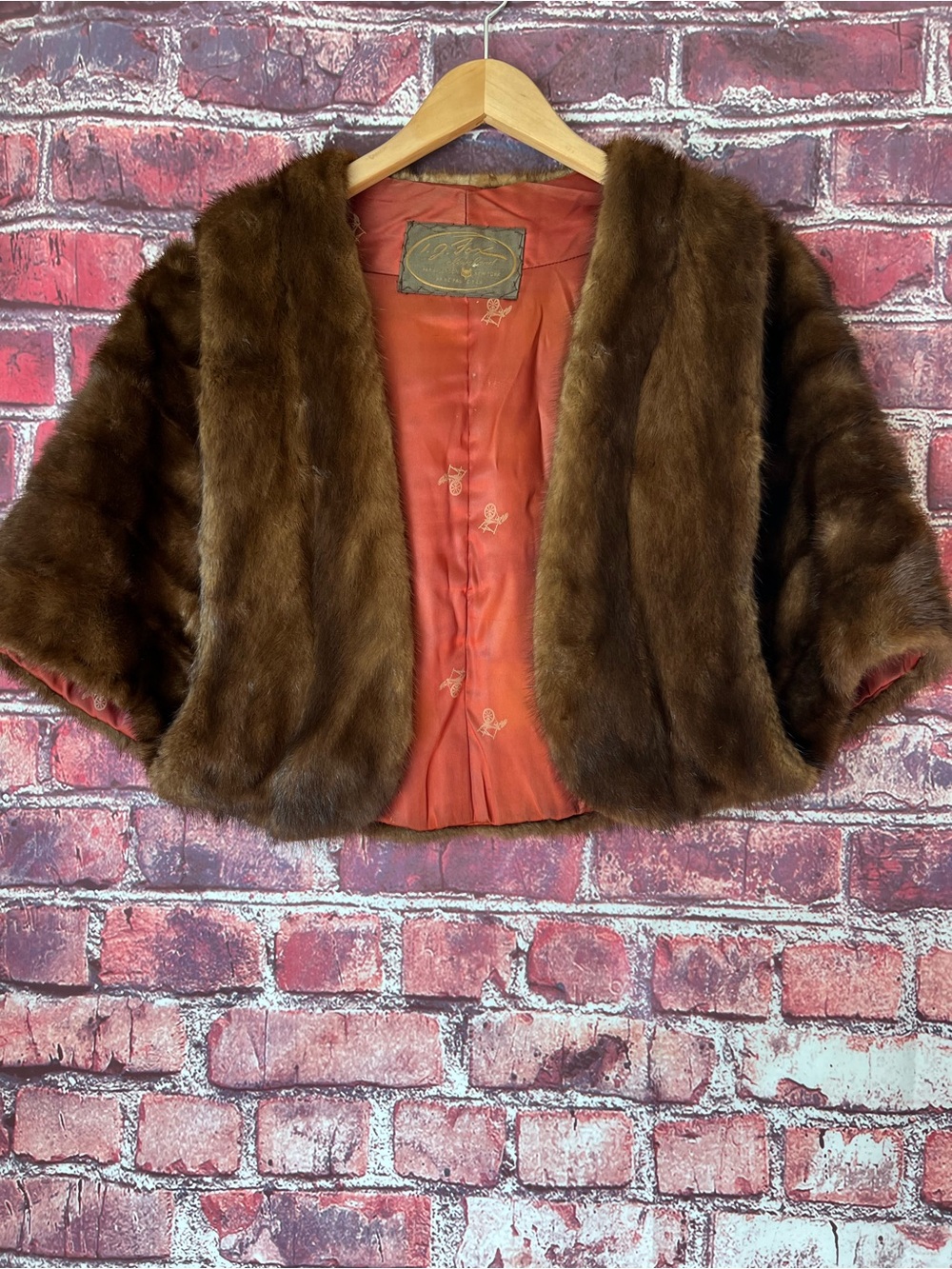 Vintage I.J. Fox Real Mink Fur Stole Capelet Monogram
